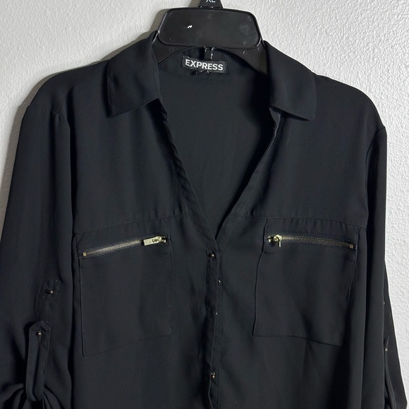 Express Women Black Blouse Button Up Formal Size Small - Picture 2 of 8